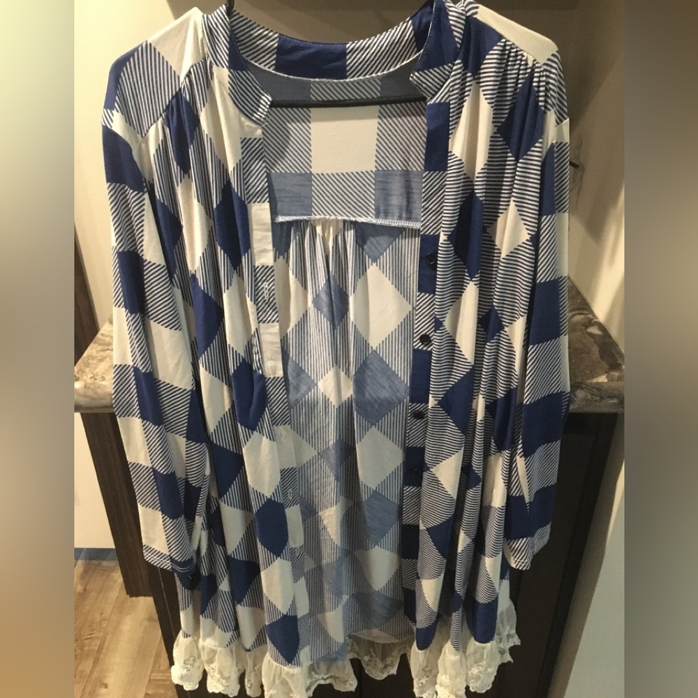Plaid blue and white womens cover up